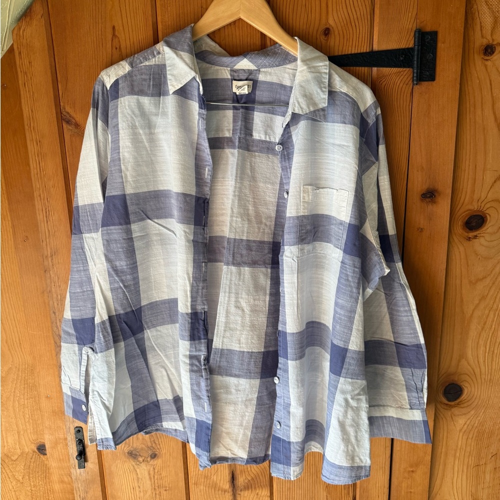 Foxcroft Blue and White Plaid Button-Front Shirt